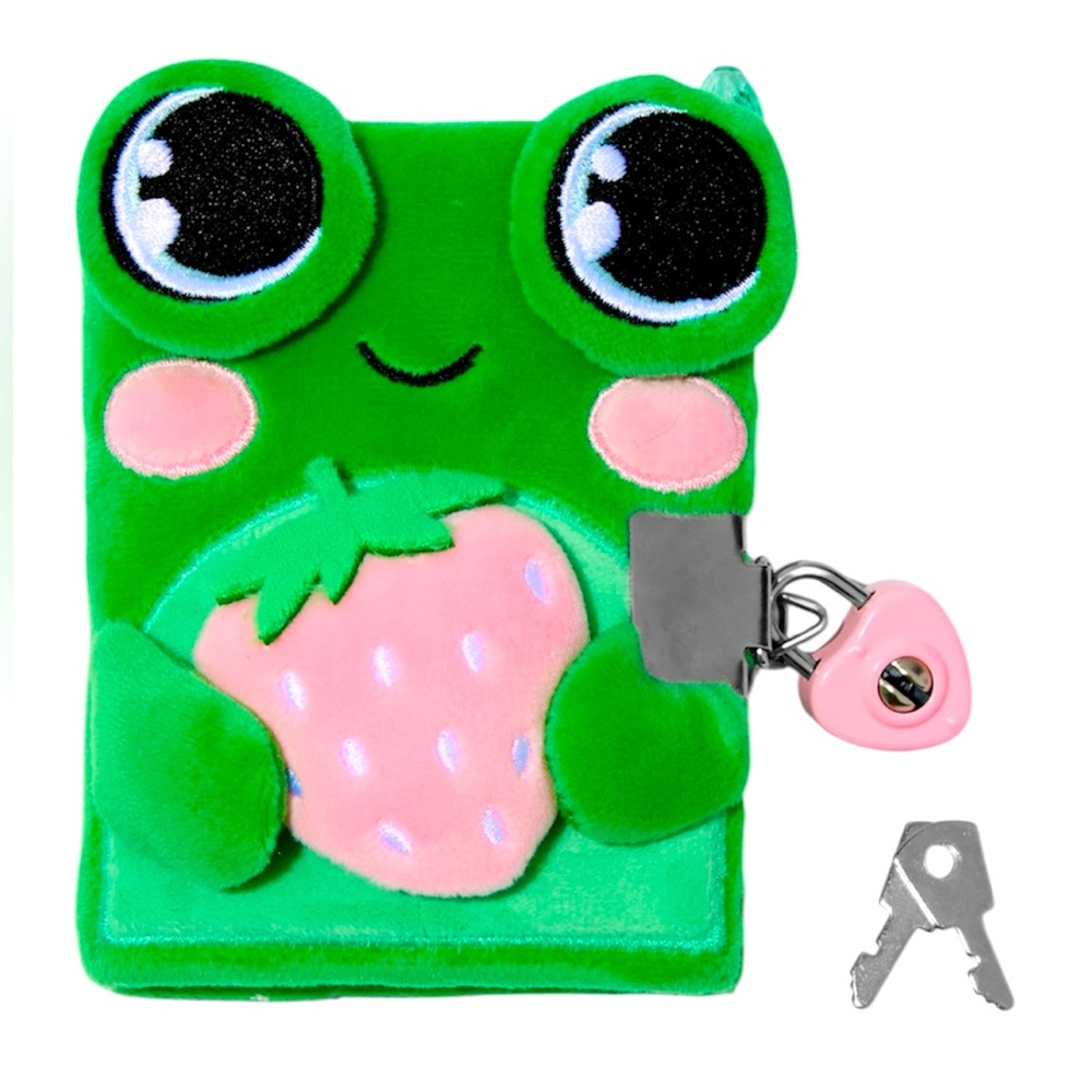 Strawberry Frog Plush Mini Lock Diary w/ Pen - NWT